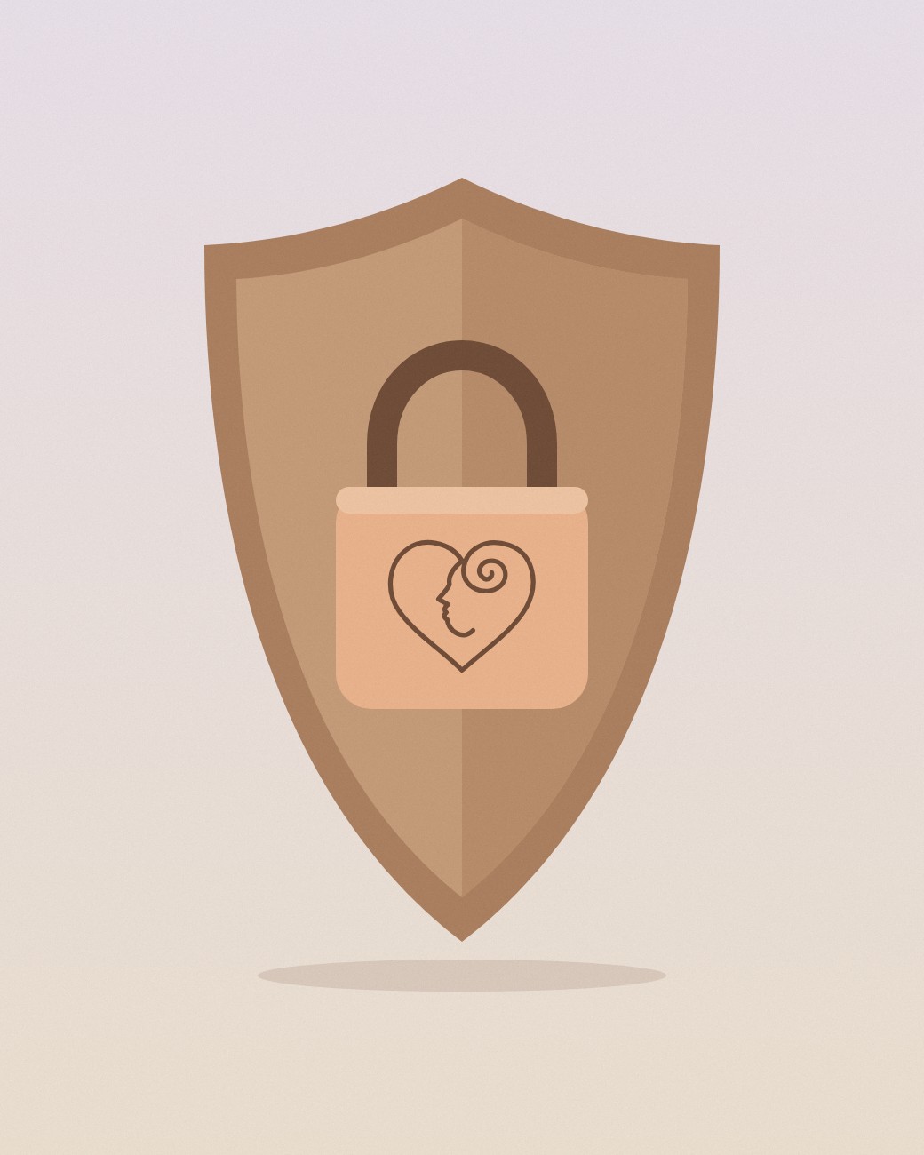 A bronze shield with a padlock bearing the Prime Mind heart logo